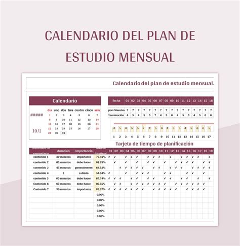 Plantilla De Formato Excel Calendario Del Plan De Estudio Mensual Y