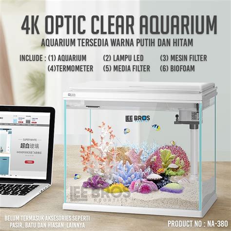 Jual Aquarium Optic Clear 40 Cm Complete Filter Lampu LED Termometer