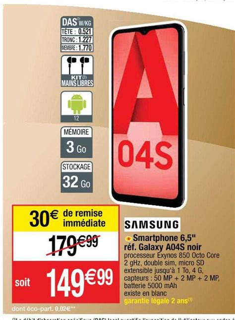 Promo Smartphone 6 5 Samsung Galaxy A04s Noir Chez Cora ICatalogue Fr