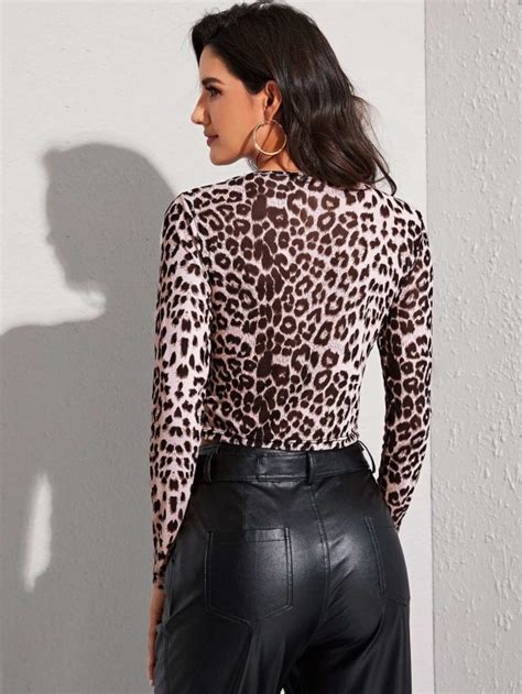 Leopard Print Sheer Mesh Top