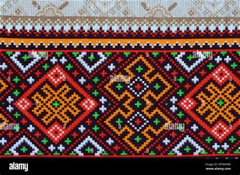 Traditional Ukrainian Folk Art Knitted Embroidery Pattern On Textile