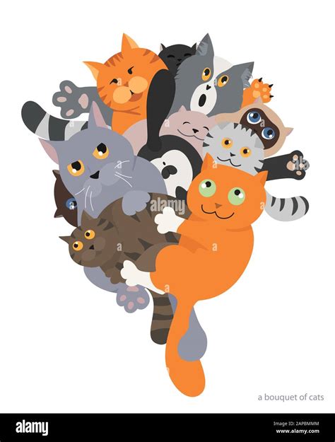 Cat Poster Cartoon Cat Characters Collection Bouquet Of Cats Flat Color Simple Style Design