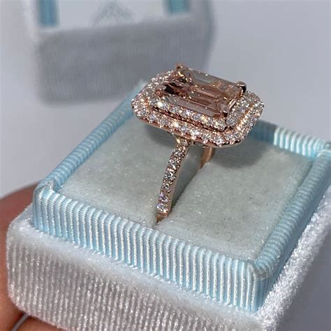 Emerald Cut Morganite Ring Pink Morganite Engagement Ring Etsy