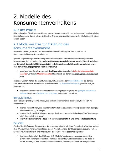 Lektion 2 Konsumentenverhalten 2 Modelle Des Konsumentenverhaltens