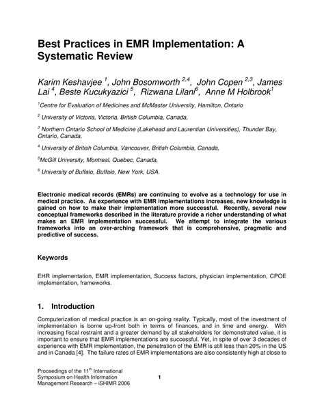 (PDF) Best Practices in EMR Implementation: A Systematic Review