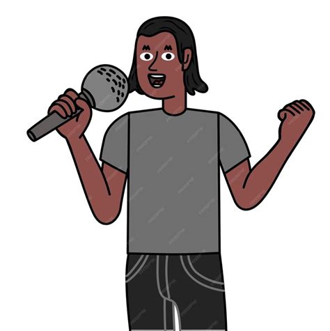 Premium Vector Happy Black Man Singing Karaoke Holding Microphone Copy