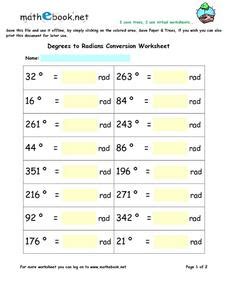 Degrees to Radians Conversion Worksheet 5th - 6th Grade Worksheet ...