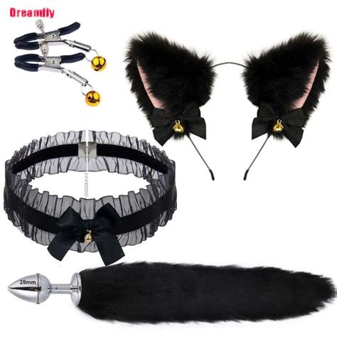 4pcs 3pcs Cute Fox Tail Anal Plug Cat Ears Headbands Nipple Clip Neck