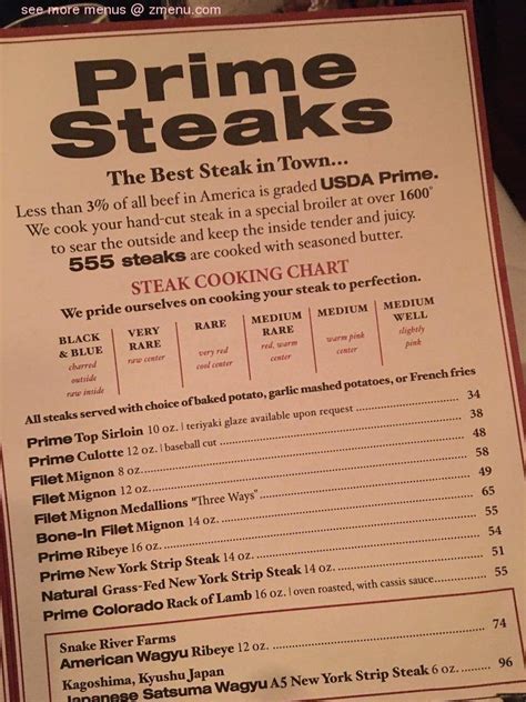 Online Menu Of 555 East Steakhouse Restaurant Long Beach California