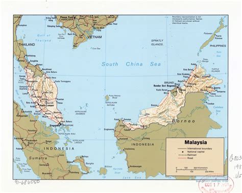 large detailed political map  malaysia  relief roads railroads