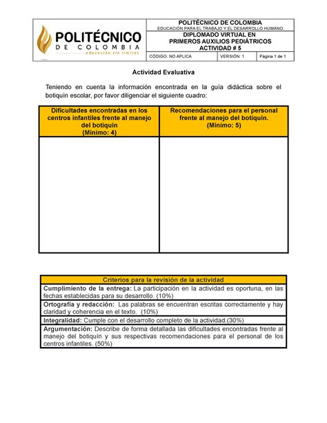 Actividad 5 Primeros Auxilios Pediátricos POLITÉCNICO DE COLOMBIA