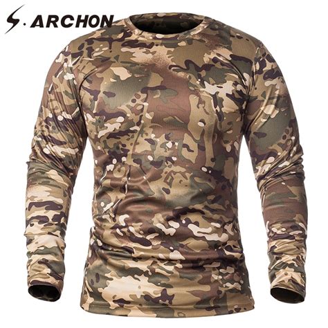 Sarchon Spring Tactical Camouflage Long Sleeve T Shirt Men Military