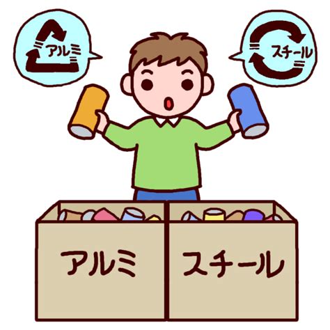 アルミ・スチール分別カラーリサイクル環境美化の無料イラスト人物素材
