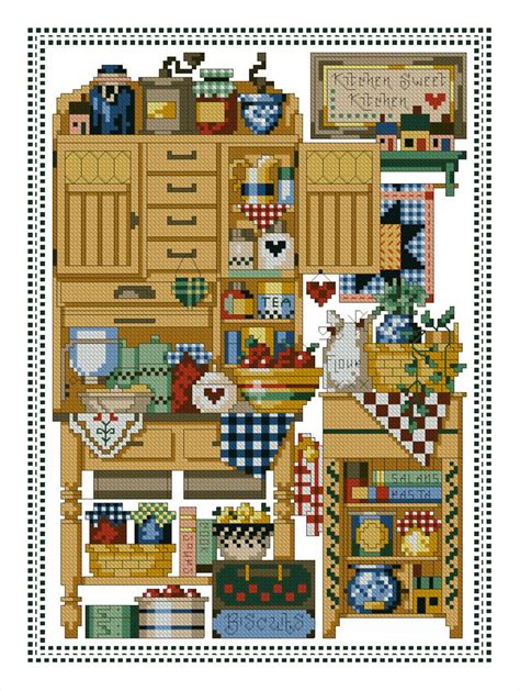 Kitchen Cross Stitch Pattern Cabinets Colorful Art Diy Etsy