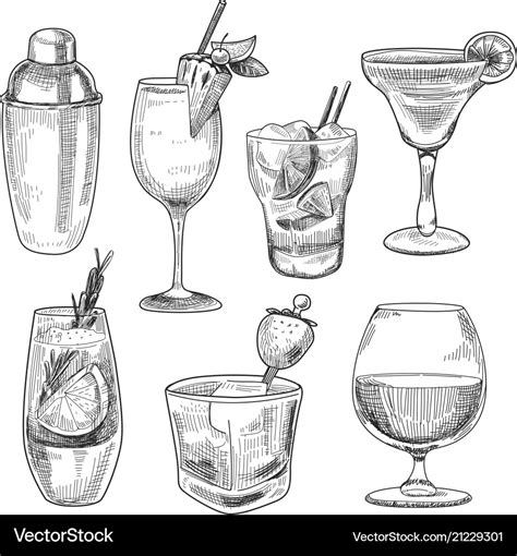 Alcoholic Cocktails Sketch Royalty Free Vector Image