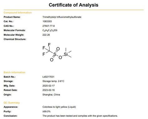 Trimethylsilyl Trifluoromethanesulfonate CAS 27607 77 8 Suppliers