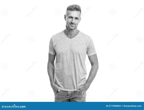 Happy Handsome Caucasian Guy Smiling In Casual Style Holding Hands In