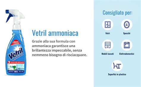 Vetril Detergente Spray Vetri E Superfici Con Ammoniaca Azione