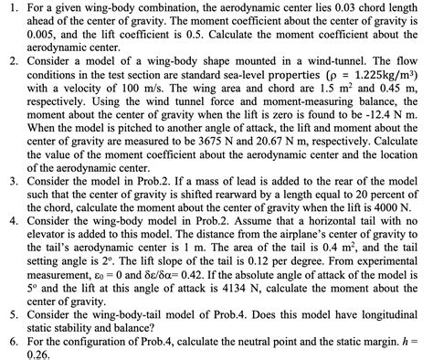 Solved 1. For a given wing-body combination, the aerodynamic | Chegg.com