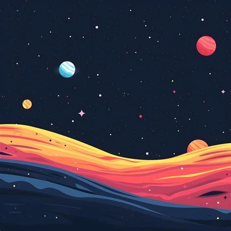 Cosmic Landscape With Colorful Planetary Rings Illustration Ai