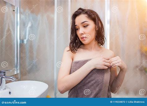 Beautiful Brunette Woman After A Shower Stock Photo Image Of Fresh Girl 119224872