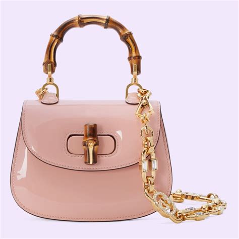 Gucci Bamboo 1947 Mini Top Handle Bag In Light Pink Patent Leather