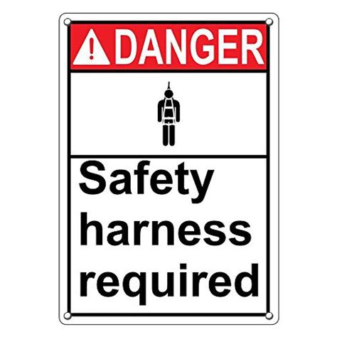 Weatherproof Plastic Vertical Ansi Danger Safety Harness Required Sign With English