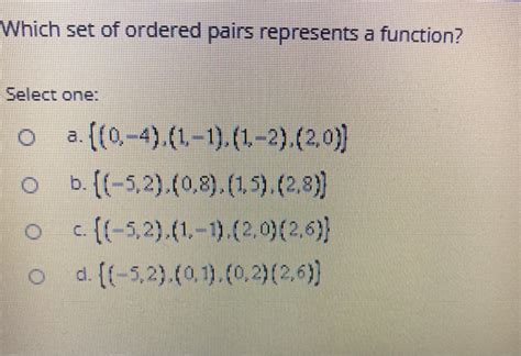 Solved Which Set Of Ordered Pairs Represents A Function