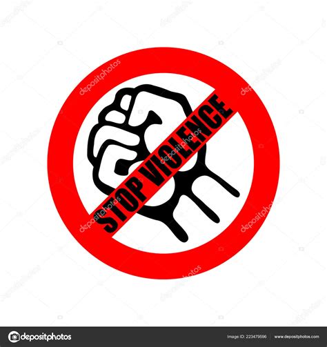 Symbol Sign Stop Violence Red Prohibition Sign Black Fist Text Stock Vector Image By