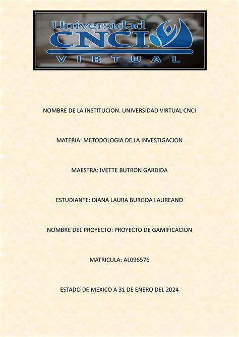 Proyecto De Gamificacion Metodologia Nombre De La Institucion