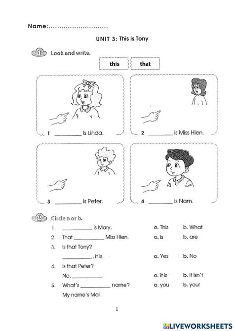 English 3 Unit 3 This Is Tony Worksheet Worksheets For Grade 3 School Subjects Words