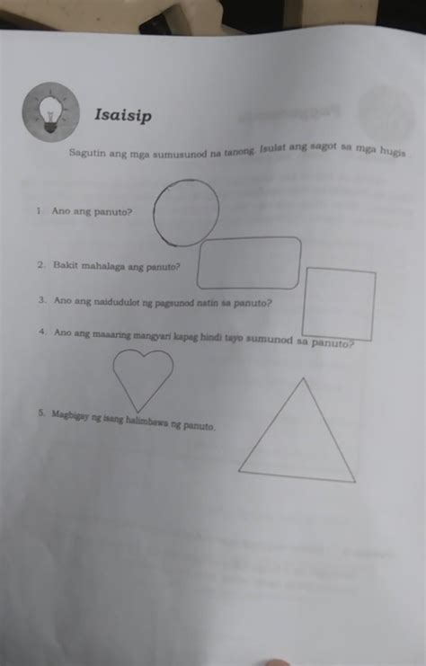 Isaisip Sagutin Ang Mga Sumusunod Na Tanong Isulat Ang Sagot Sa Mga