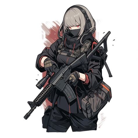 Premium AI Image | anime character with gun and mask holding rifle in ...