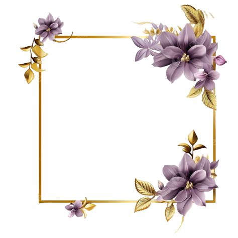 Moldura Decorativa Cinza E Dourada Com Canto De Flor Roxa Png Cinza