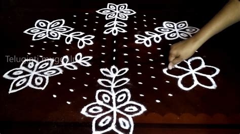 Simple Flowers Kolam Designs With 15 8 Middle Chukkala Muggulu With