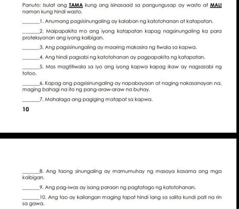 Panuto Isulat Ang Tama Kung Ang Isinasaad Sa Pangungusap Ay Wasto At