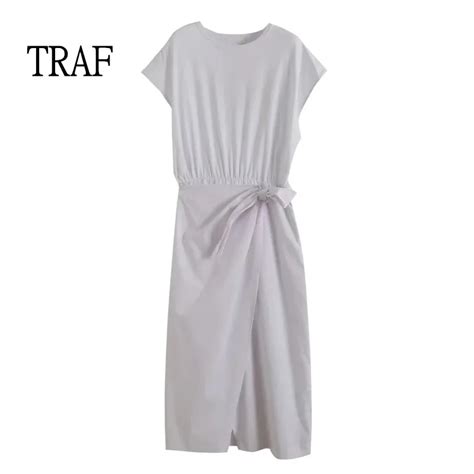 Traf White Long Dresses Women 2022 Fashion Bow Sleeveless Dress Woman