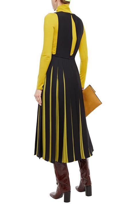 Valentino Garavani Pleated Two Tone Wool And Silk Blend Crepe Midi