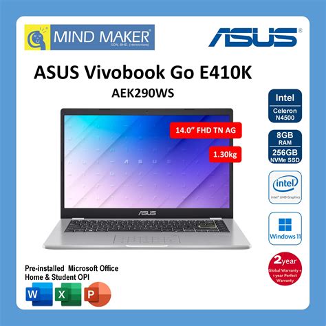 Asus Vivobook Go E410k Aek289ws E410k Aek290ws N4500 8gb Ram 256gb Nvme Ssd Integrated