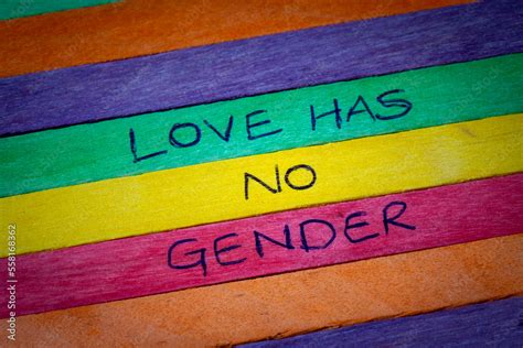 Love Has No Gender Hand Lettering Written On A Rainbow Spectrum Pride