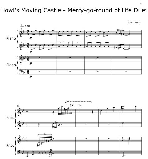 Howl S Moving Castle Merry Go Round Of Life Duet Sheet Music For Piano