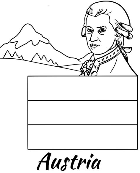 Austria Flag Mozart Coloring Pages Coloring Cool