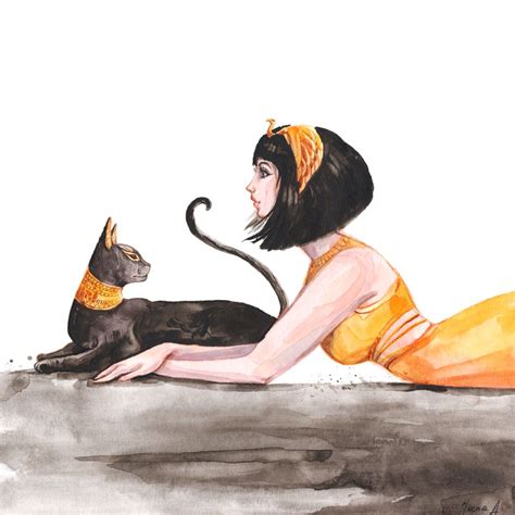 Original Watercolor Painting Handmade With Queen Cleopatra And The