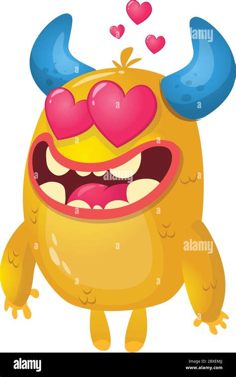 Cartoon Yellow Horned Monster In Love St Valentines Vector