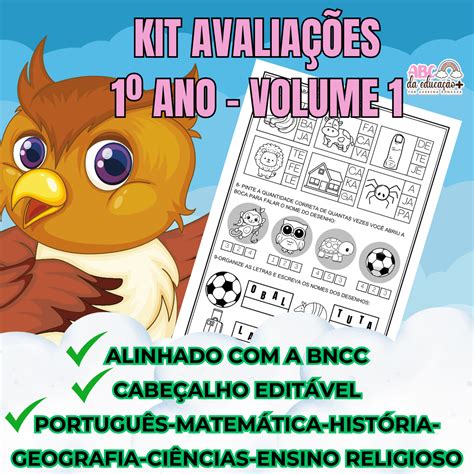 Kit Avaliação 1º ano Cabeçalho editável Volume 1 Clube ABC da