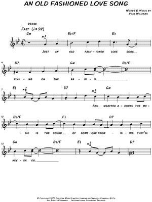 An Old Fashioned Love Song Sheet Music Arrangements Available