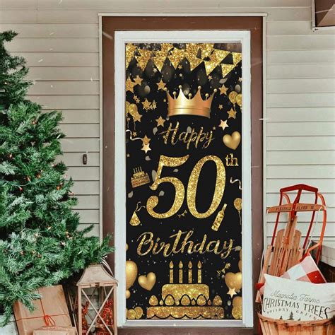 Buy Mocossmy Happy 50th Birthday Door Bannerlarge Black And Gold Happy