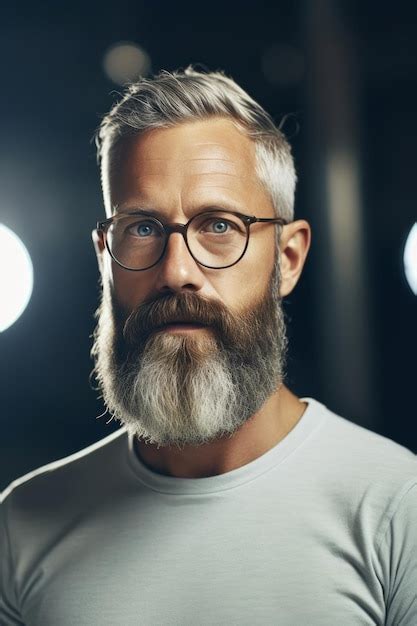 Premium Photo A Man With A Beard And Glasses Stands In Front Of A