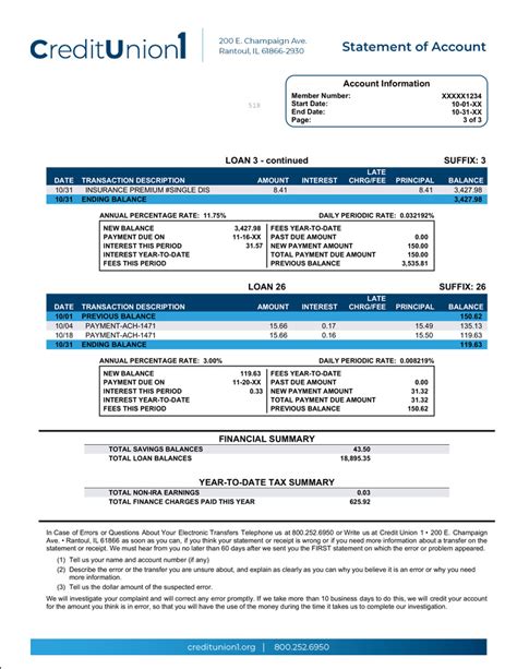 Credit Union Bank Statement Template