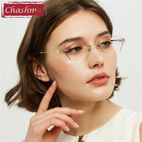 Women Light Eyeglass Pure Titanium Gray Prescription Lenses Rimless Optical Light Weight Frames